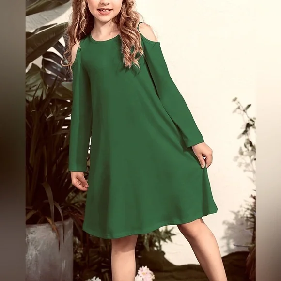 Coffee Brown Long Sleeve Cold Shoulder Swing Casual Dress - Picture 2 of 6